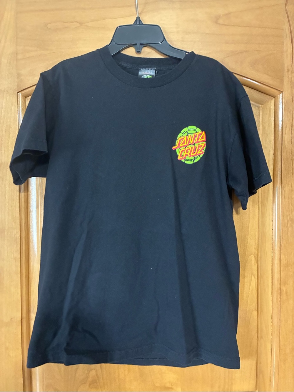 Santa Cruz Skateboards Black Tee with Neon Green and Yellow Logo